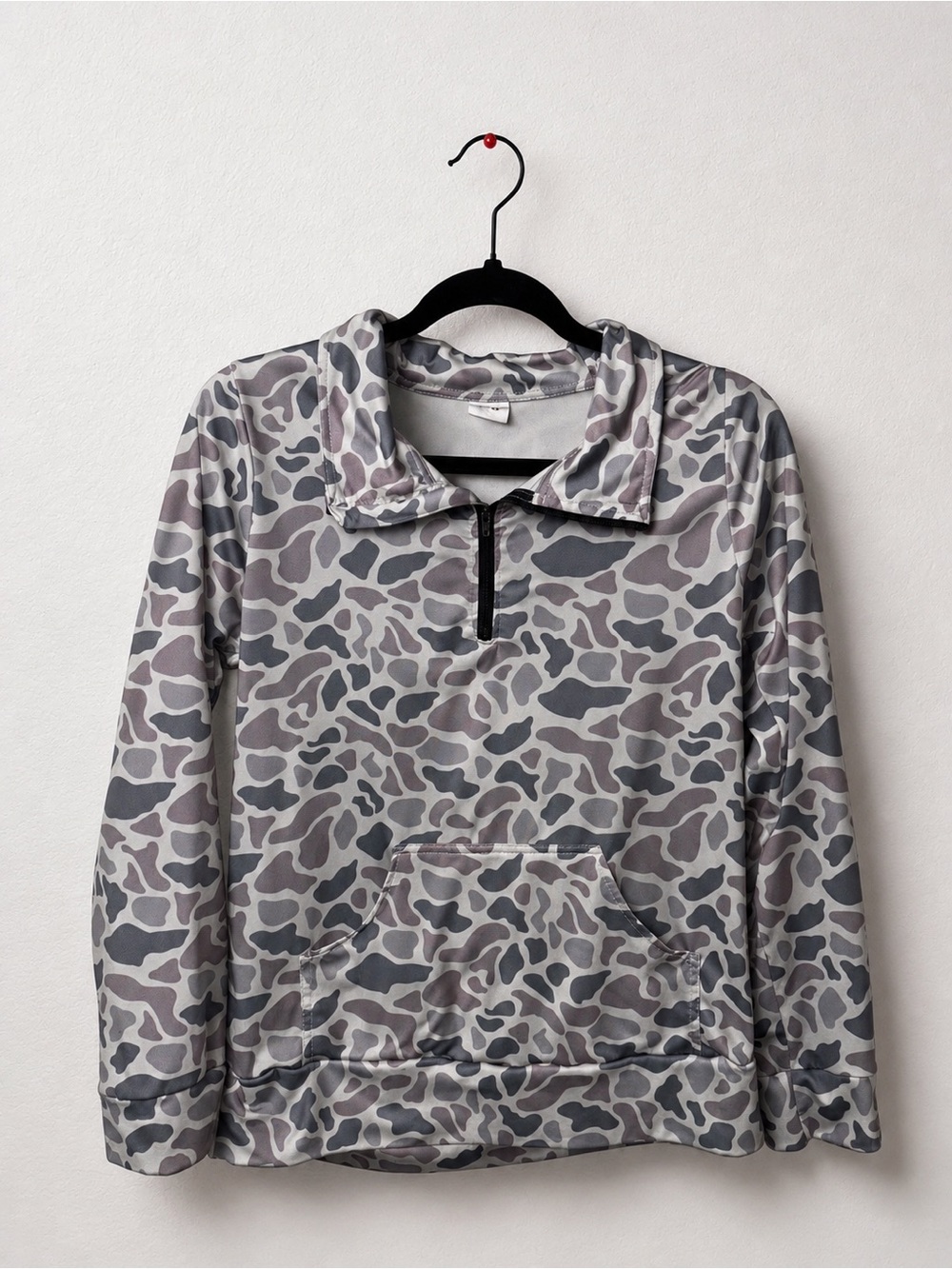 Quarter-Zip Camo Pullover Hoodie in Grey